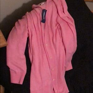 Pink button down mid sleeve length cardigan